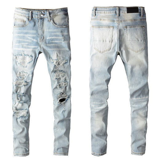 Slightly Elastic Cotton Tattered Skinny Jeans