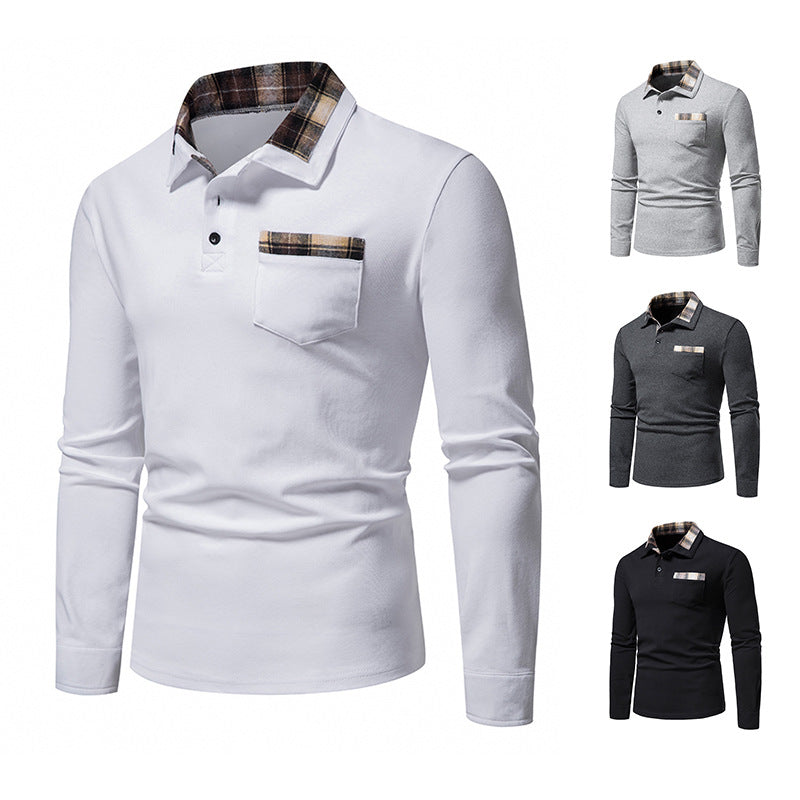 Men's Casual Long Sleeve Check Neck Polo