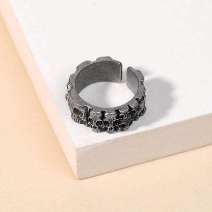 Vicntage Hell IDeon Skull Male Ring Metallic Blmak