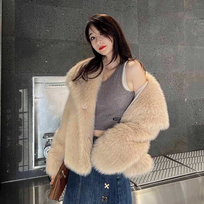 Women's Fashionable Large Lapel Imitation Fur Warm Coat