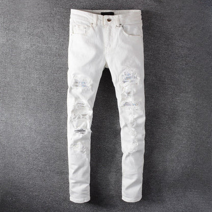 Men's Patch Stretch Hole Studded Jeans