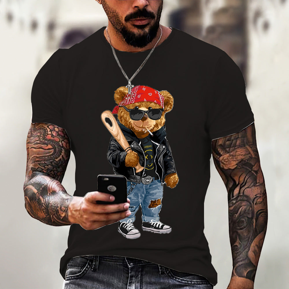 Men's Fashion Casual Animal Bear Printed T-shirt