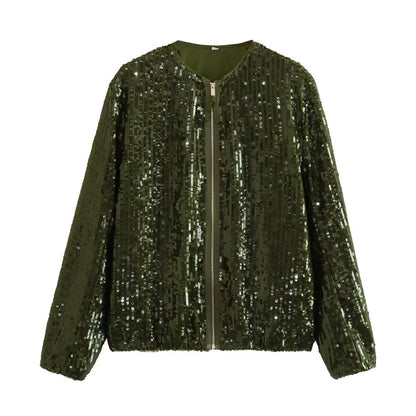 Urban Casual Green Beads Decoration Jacket Coat