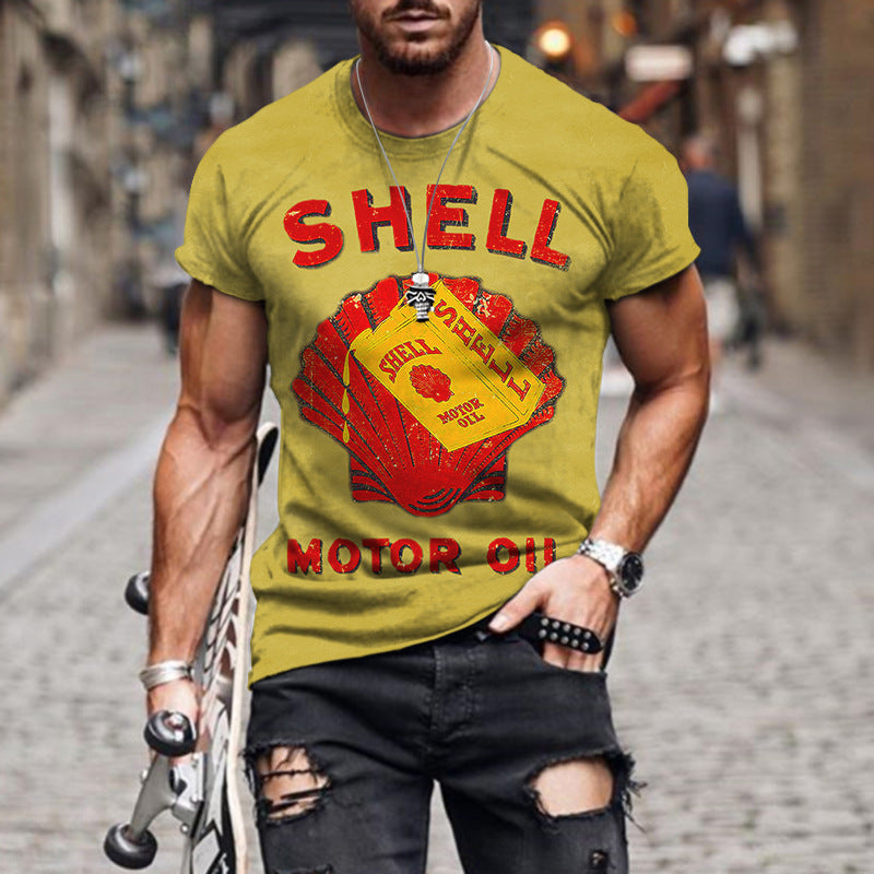 3D Digital Vintage Print English Men's Casual Short Sleeve