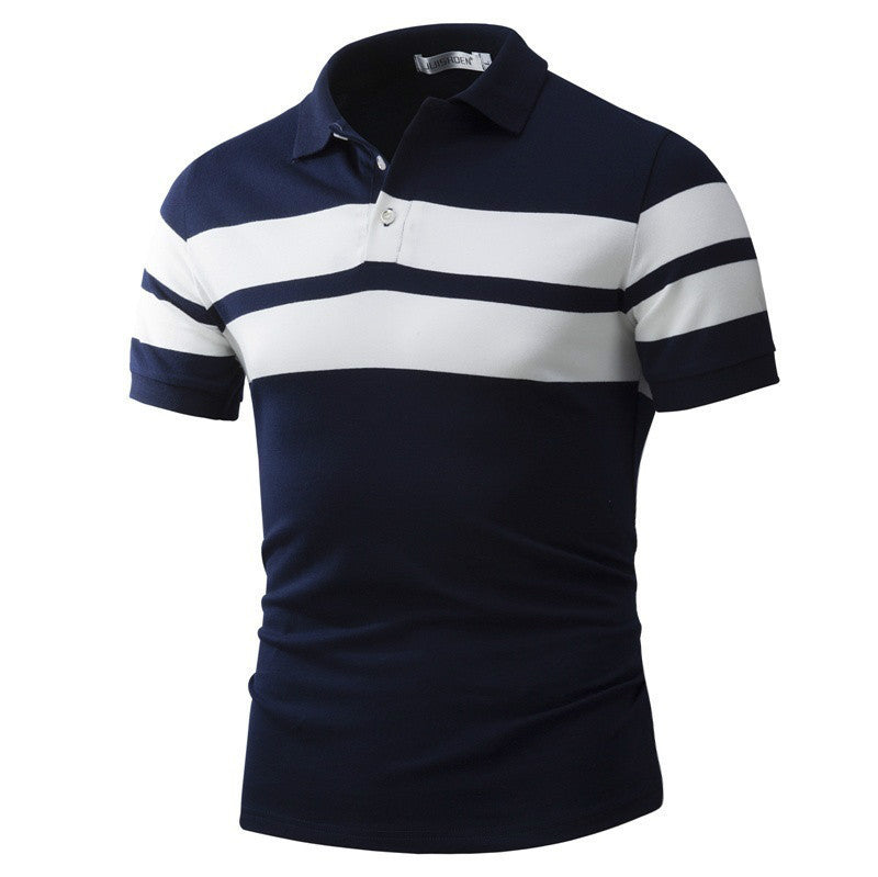 Men's Slim-fit Striped Short Sleeves T-shirt European And American Leisure Polo Shirt Foreign Trade Men Short T-shirt