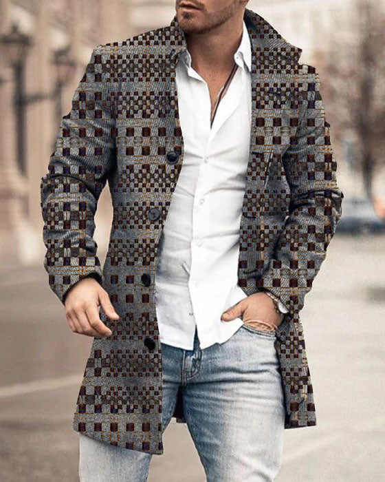 Men's Woolen Stand Collar Mid-length Trench Coat