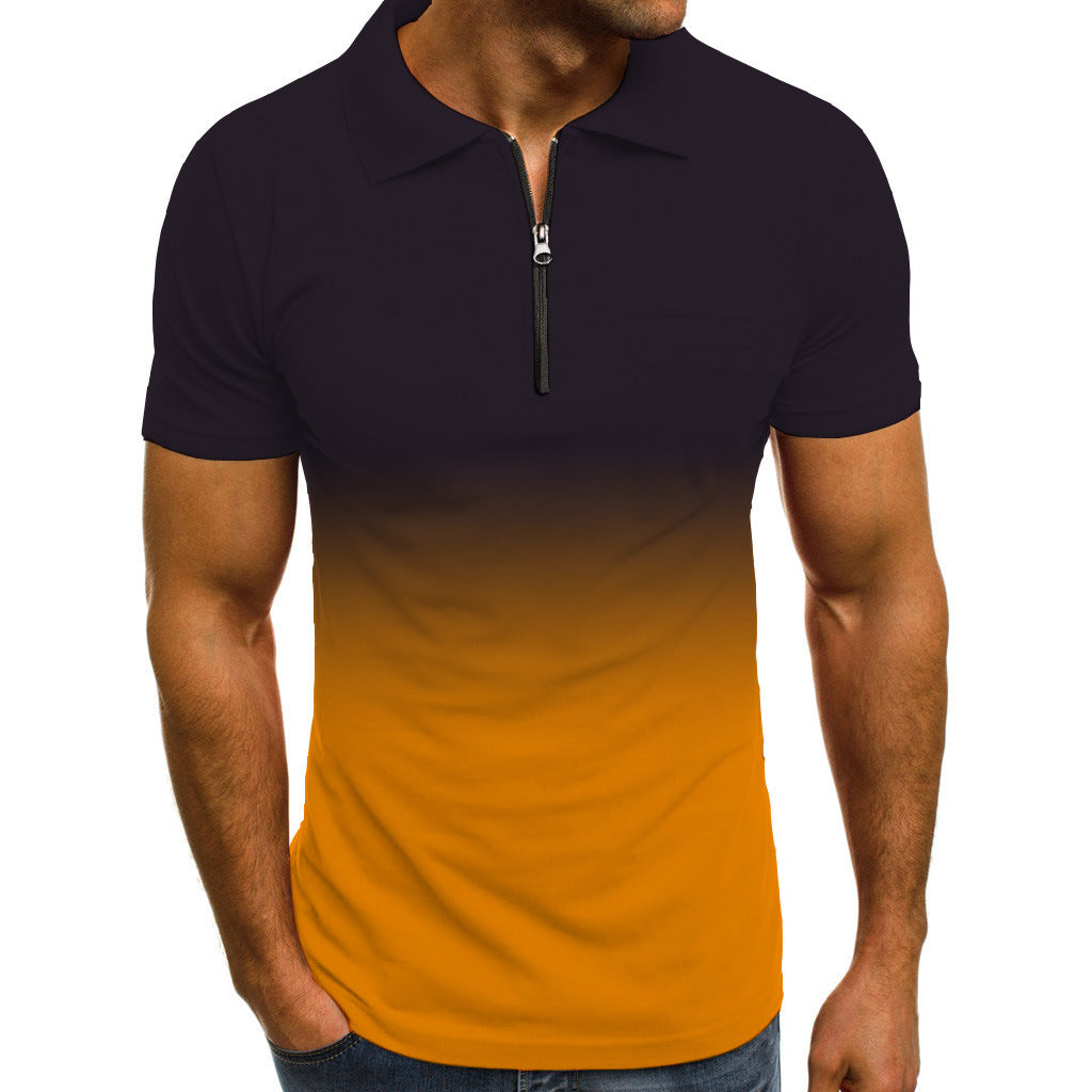 Gradient Print Short Sleeve Lapel Polo Shirt