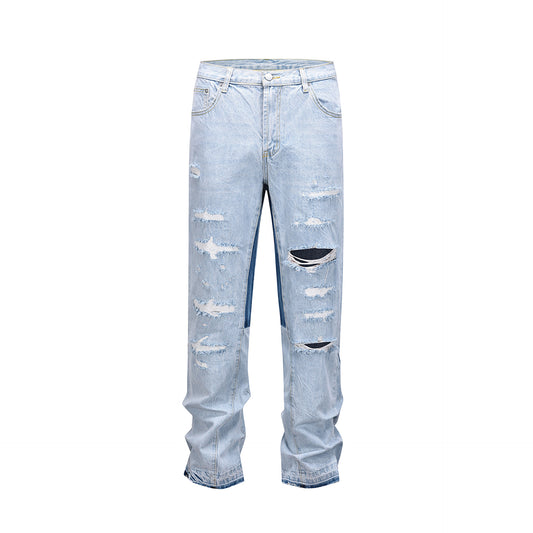 Water Washed Hole Stitching Bootleg Pants Jeans