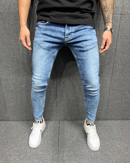 Men's Small Feet Jeans European And American Frayed Casual Slim Jeans