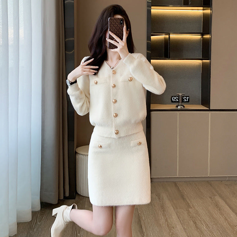 Elegant Classic Style Knitted Two-piece Suit Skirt