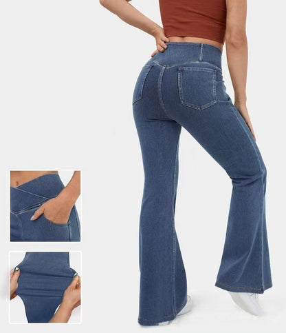 High Imitation Denim Bell-bottom Pants Cross-border Hip Lifting European And American Women Bell-bottom Pants