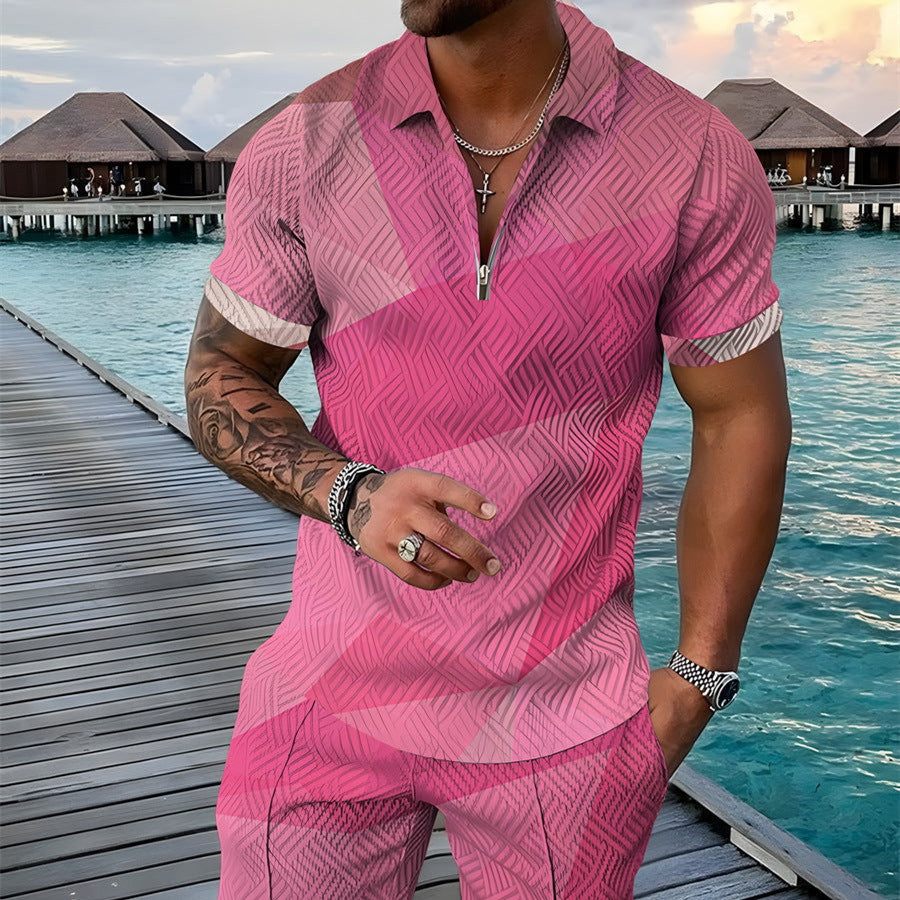 Men's Polo Shirt Summer Fashion 3D Printed Short Sleeve Geometric Zip Lapel