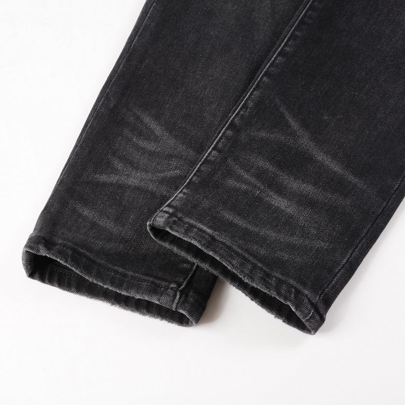 Hole Patch Men's Jeans Stretch Slim Thin