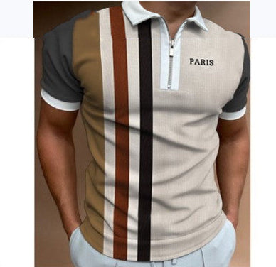 Men's Summer Polo Zipper Color Matching Sports Polo Shirt