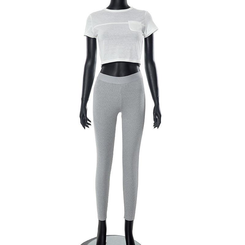 Crop-top Short Sleeve T-shirt Casual Pants Two-piece Set