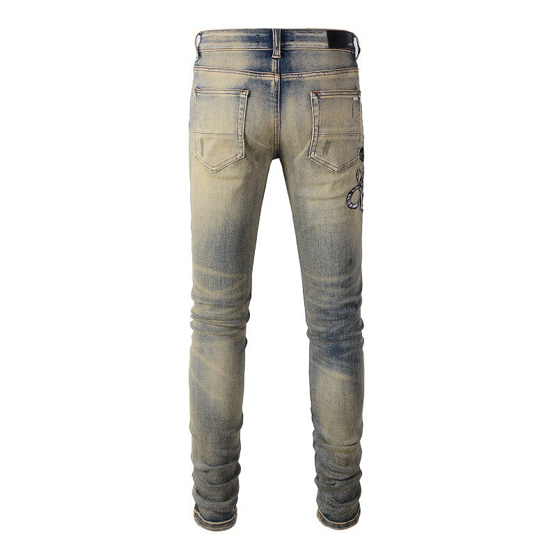 High Street Embroidered Jeans With Holes