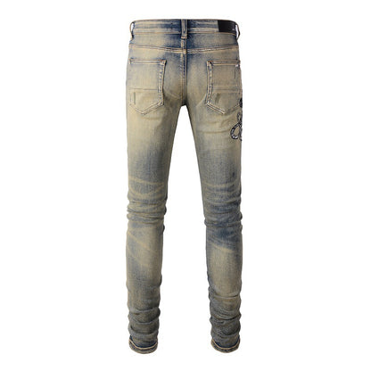 High Street Embroidered Jeans With Holes