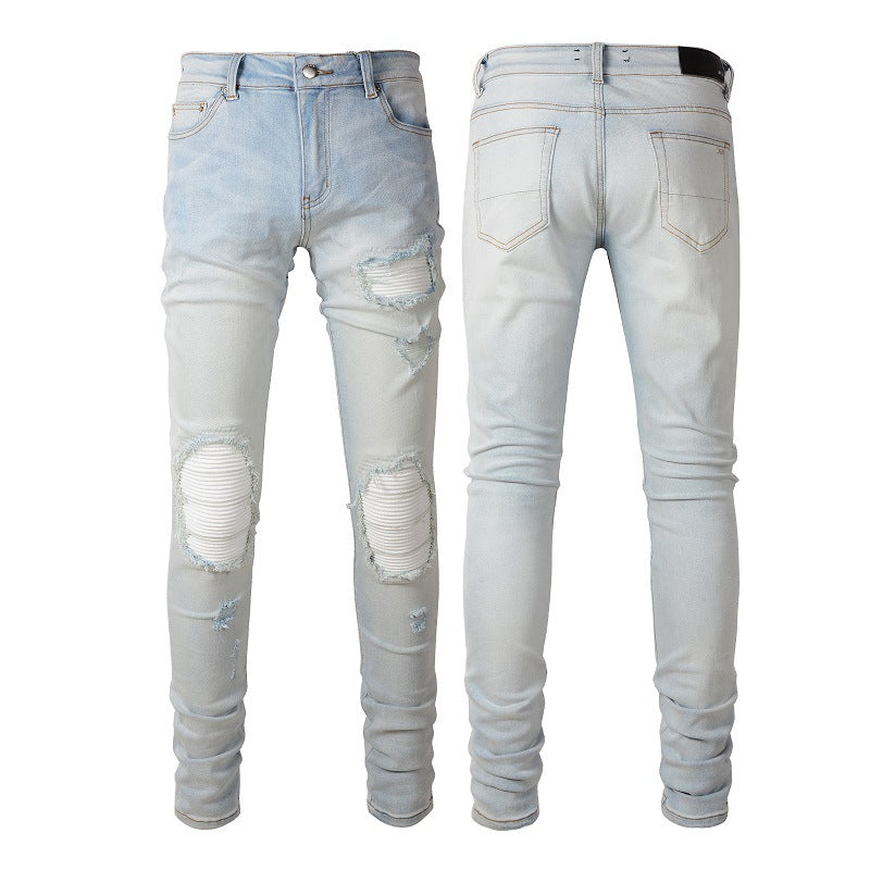 Men's Retro High Street Light Blue Jeans