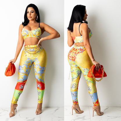 Skinny Print Pants Two-piece Set For Women