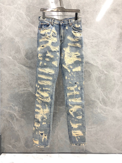 Blue and black cow embroidered jeans