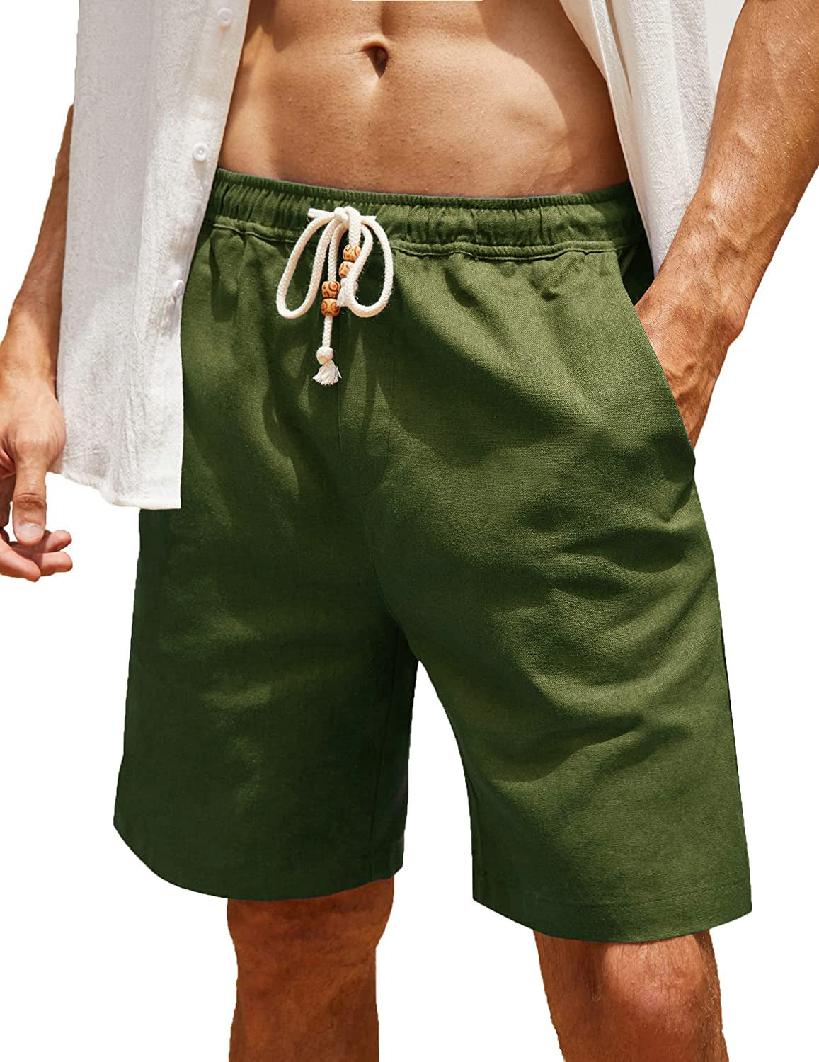 Men's Cotton And Linen Lace-up Plus Size Pocket Casual Shorts