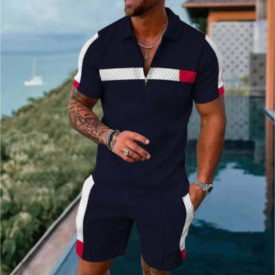 Short Sleeve Casual Striped Zip Polo Shirt