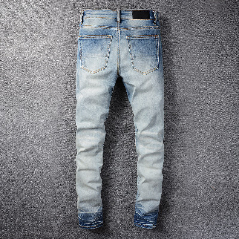 Light Blue Distressed Patch Slim Skinny Jeans