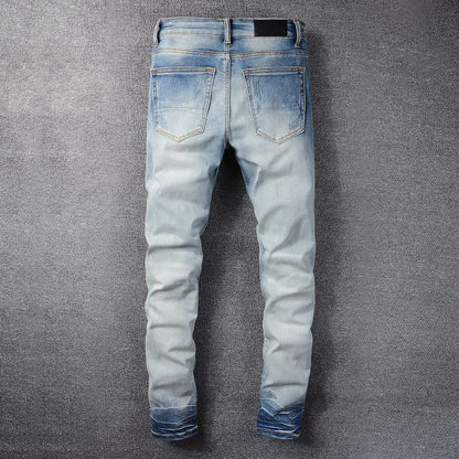 Light Blue Distressed Patch Slim Skinny Jeans