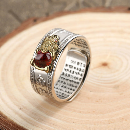 Auspicious Cloud Pattern Pixiu Ring Male Transfer Garnet Retro Fashion Pigeon Blood