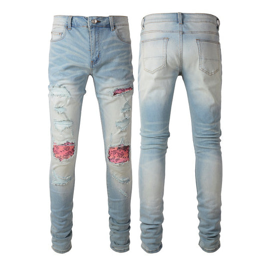 Jeans Men's High Street Paisley Light Color