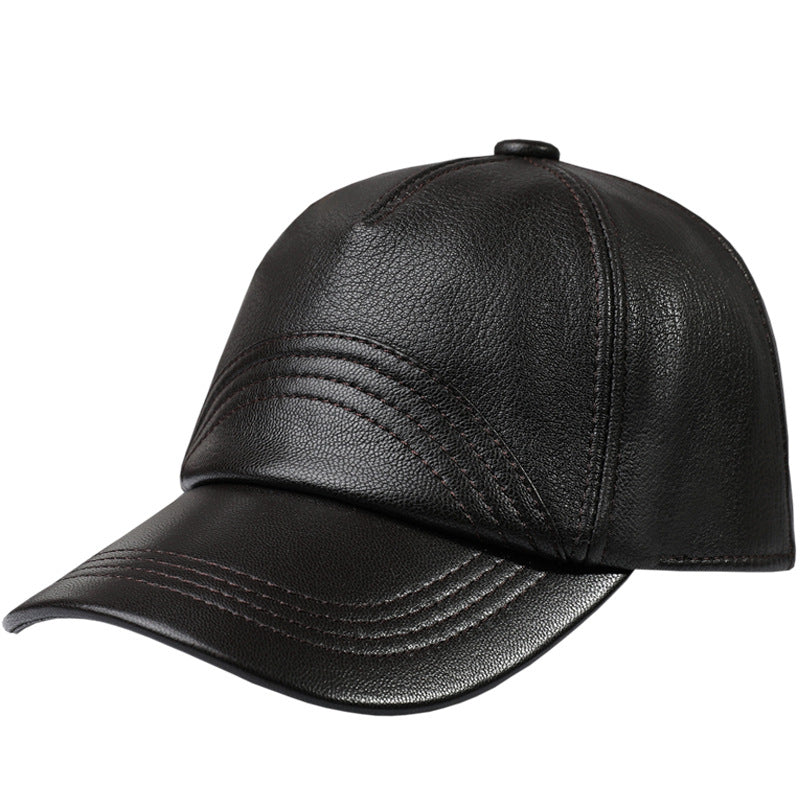 Leather Hat Autumn And Winter Men's Sheepskin Outdoor Sun-proof Leather Baseball Cap