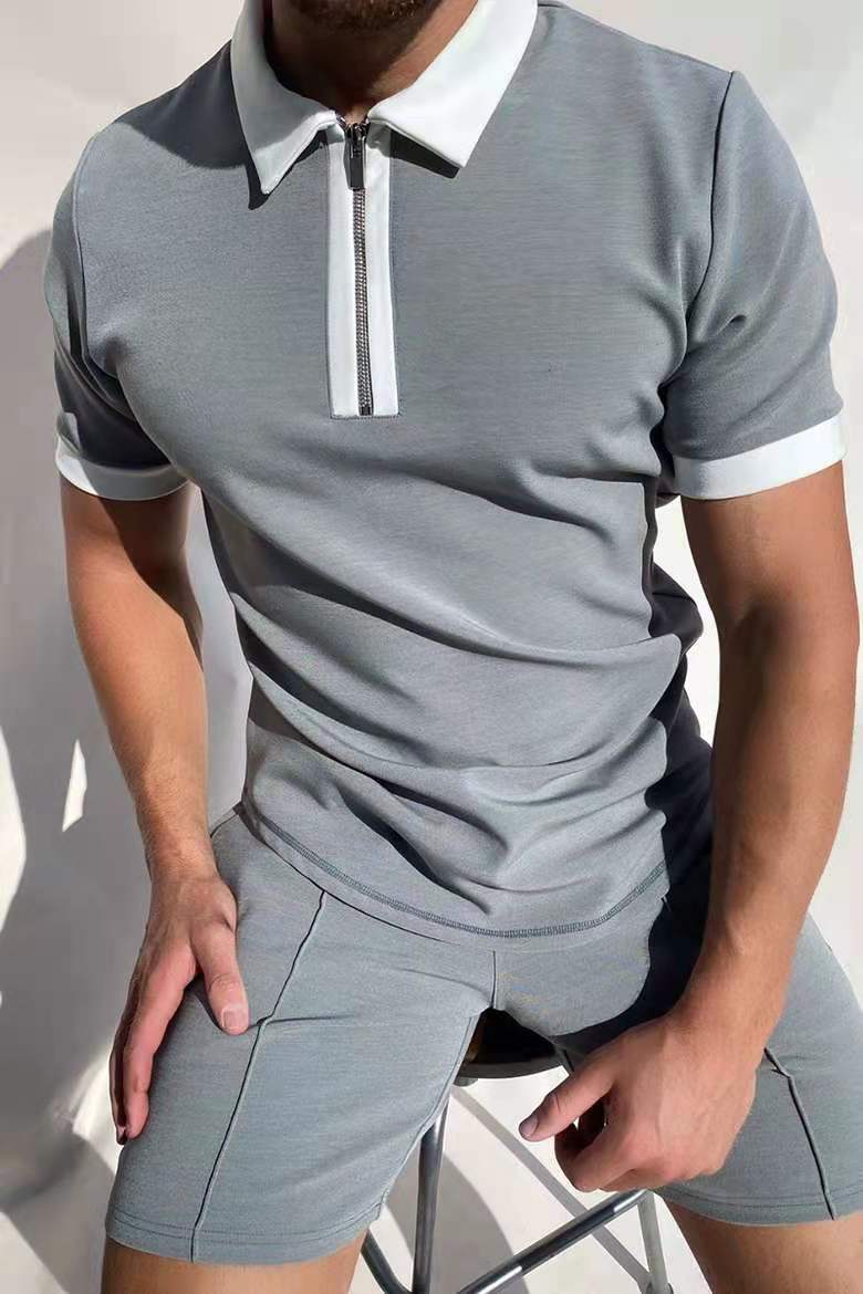 POLO Shirt Zipper Color Matching Men's T-shirt Top