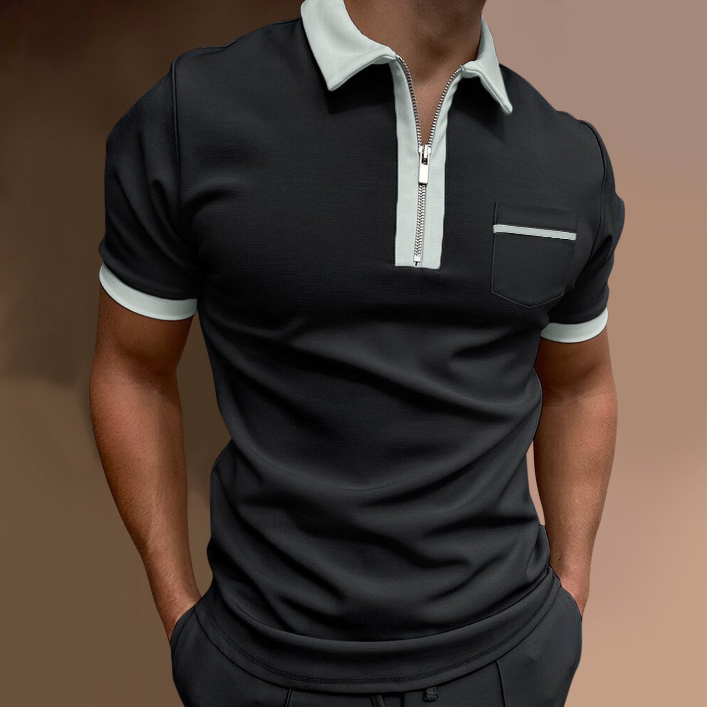 Men's Lapel Fashion Slim Pocket Men's T-Shirt POLO Shirt