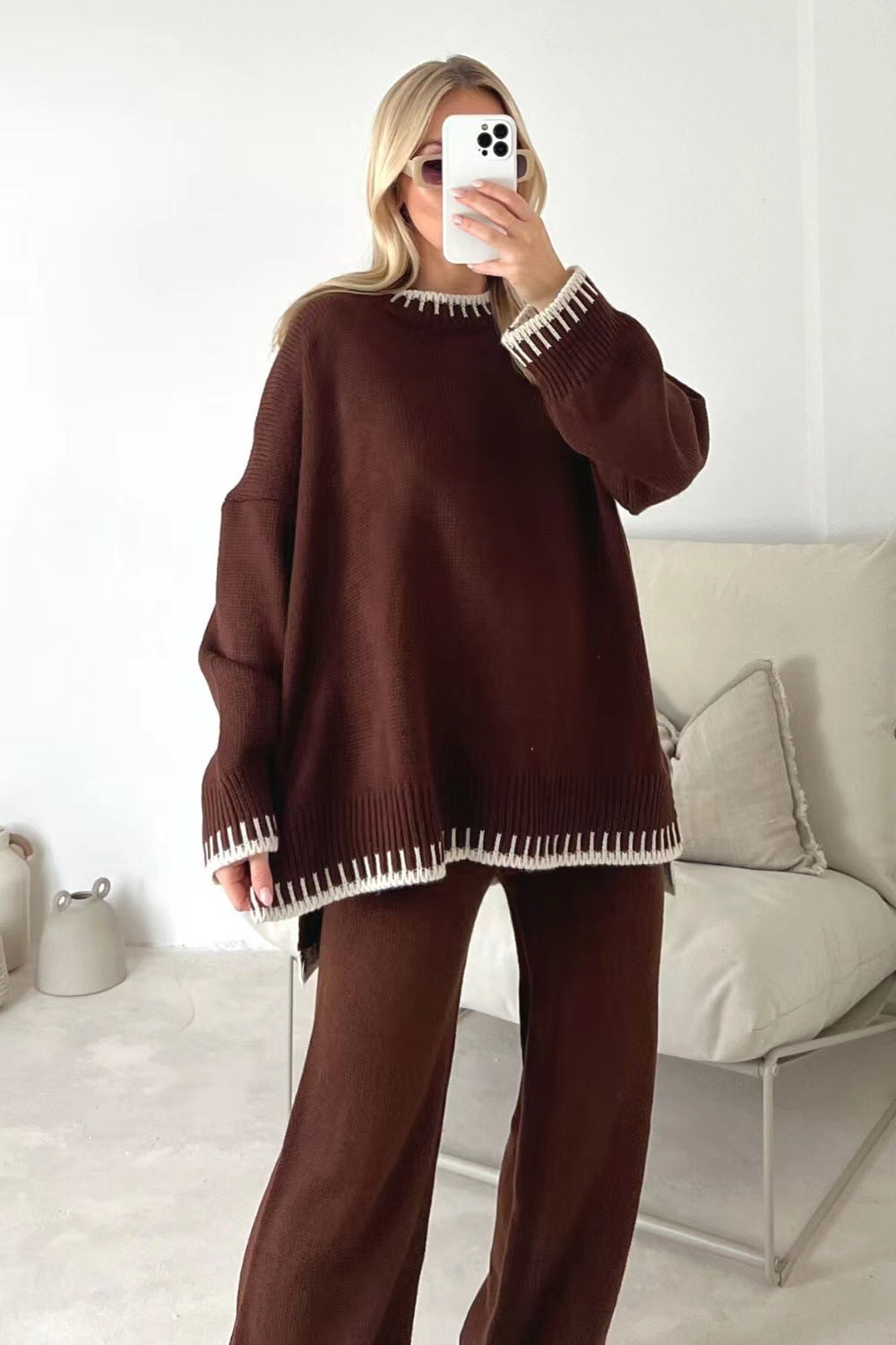 Autumn And Winter Fashion Solid Color Casual Loose Two-piece Suit Women