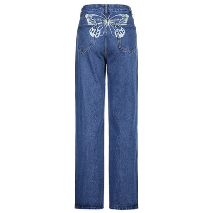 Women's Butterfly Printing High-waisted Jeans