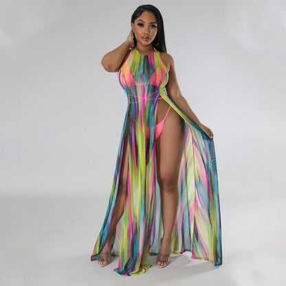 Mesh See-through Dress Swimsuit Three-piece Suit