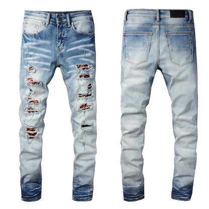 Light Blue Distressed Patch Slim Skinny Jeans