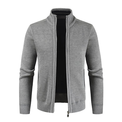 2023 Autumn New Men's Cardigan Coat Casual Stand Collar Solid Color Men's Knitwear