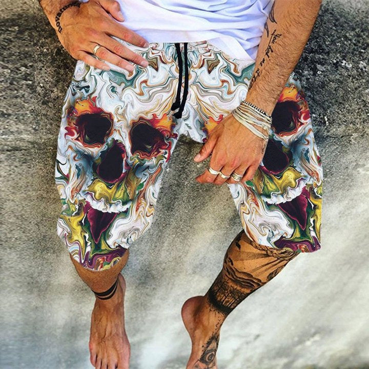 Skull Pattern Men's Casual Beach Pants