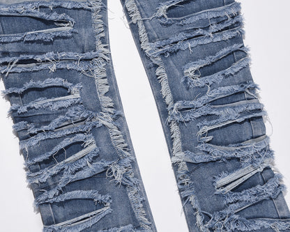 Destruction Ripped Patch Whisker Blue Jeans