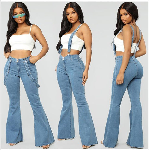 Ladies Denim Fashion Suspender Trousers Slim Fit Overalls